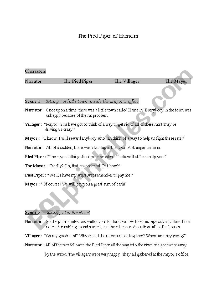 The Pied Piper of Hamlin worksheet