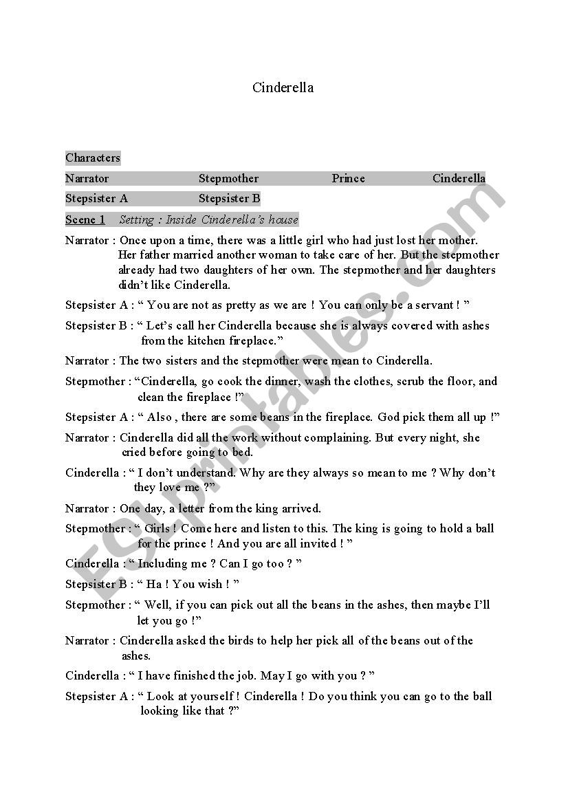 Cinderella  (Play) worksheet