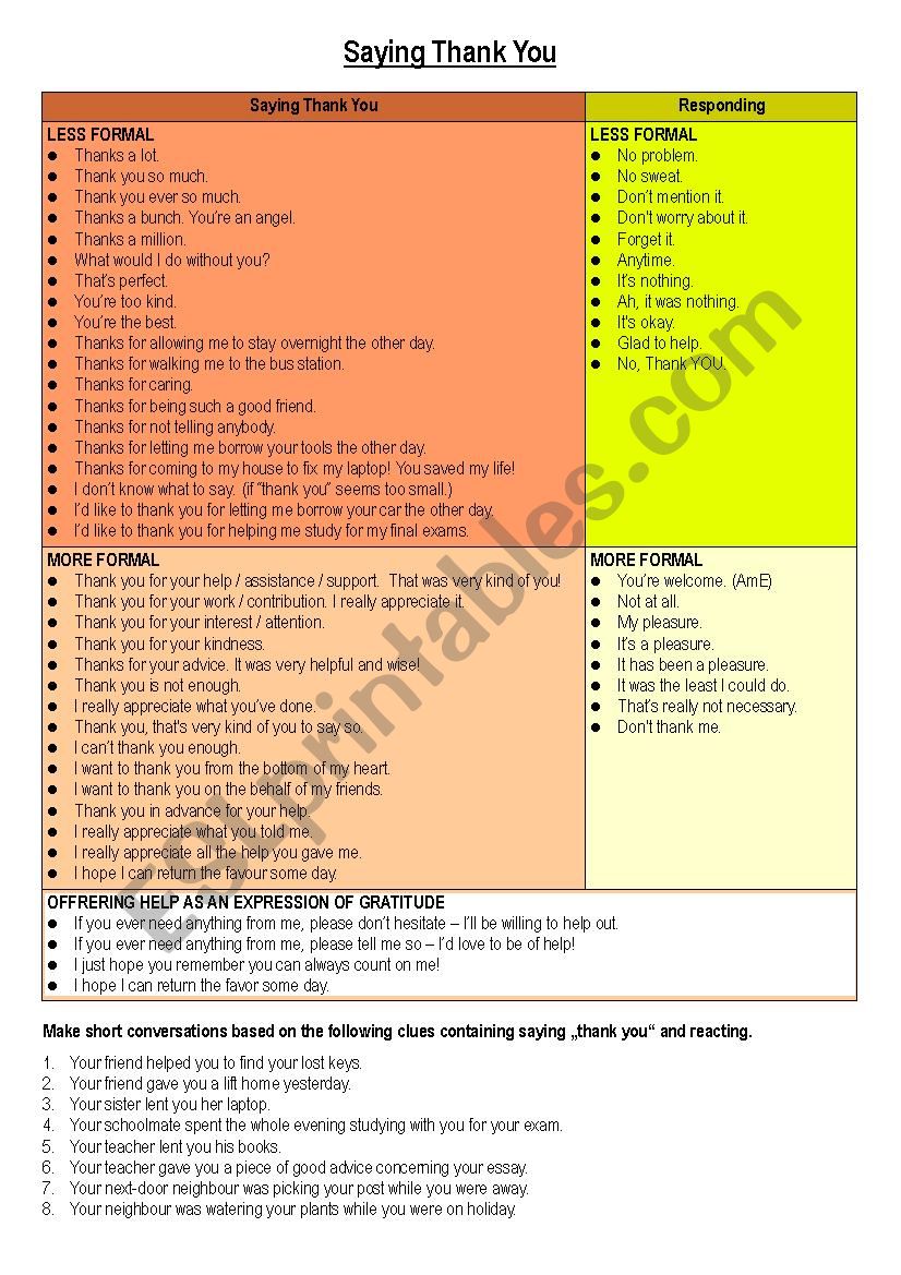 Saying Thank You worksheet