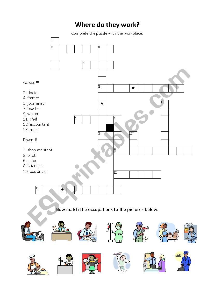 Job and workplace puzzle worksheet