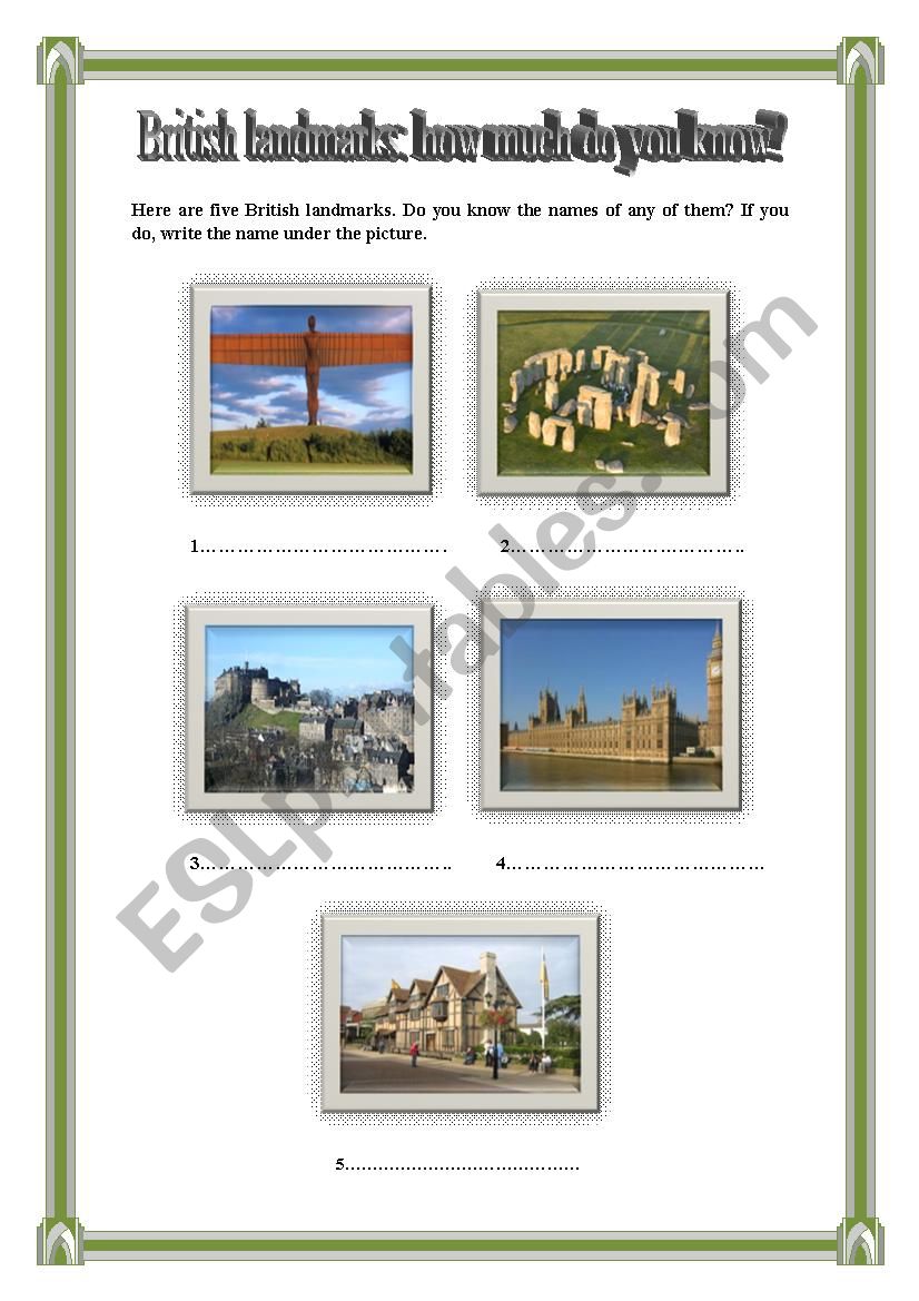 British landmarks worksheet