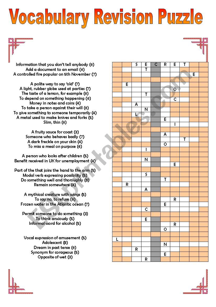 Upper-Intermediate or Advanced Crossword Puzzle