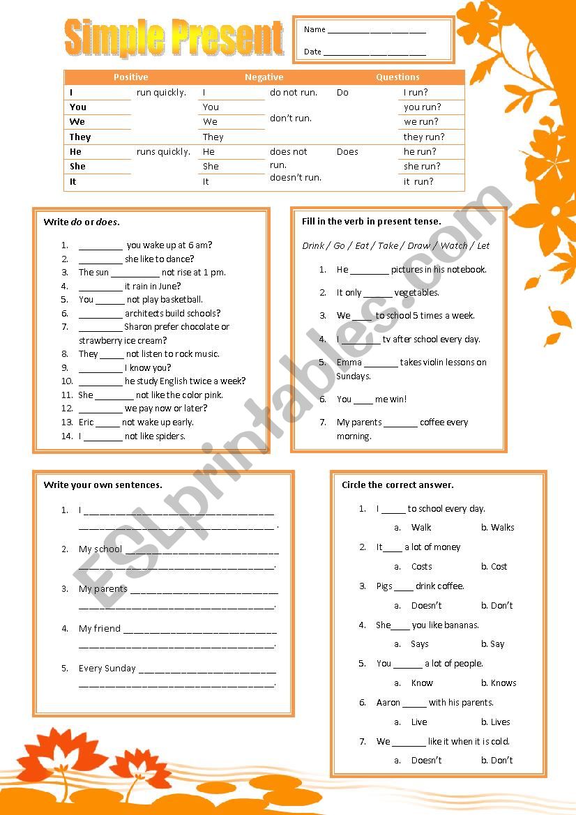 Simple Present Worksheet  worksheet