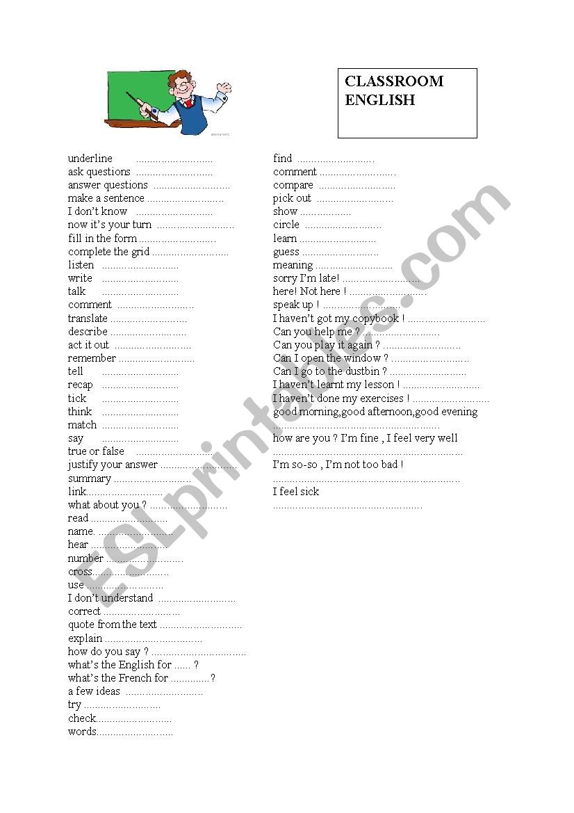 CLASSROOM ENGLISH worksheet