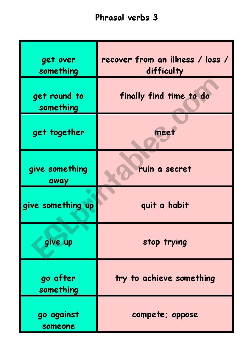 Phrasal verbs matching cards 3