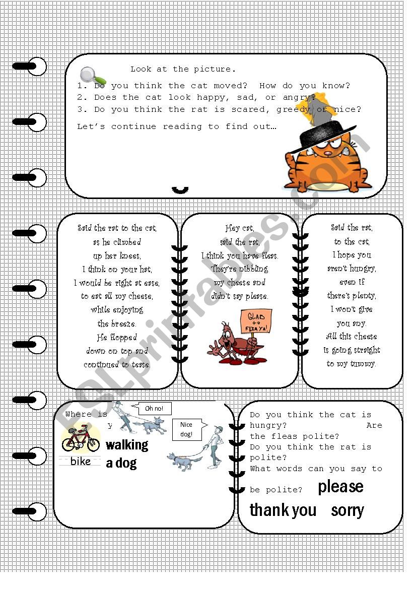 Book with activities for elementary: p.3 of The Lazy cat sat