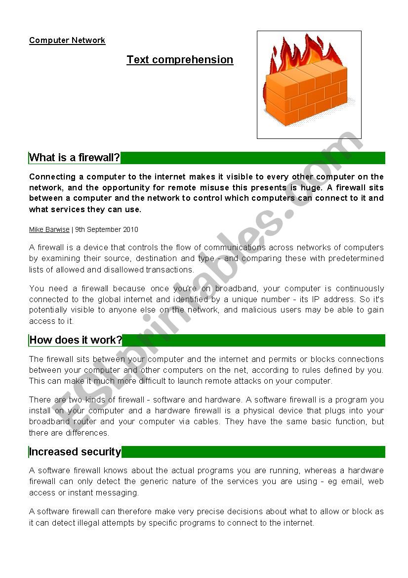 Computer Network worksheet