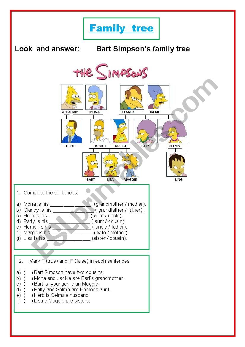 Family tree worksheet