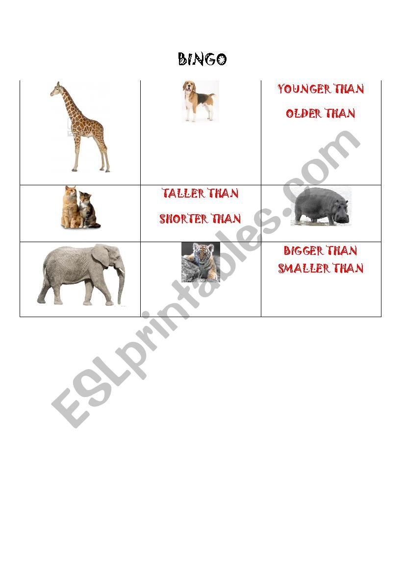 ANIMAL BINGO worksheet
