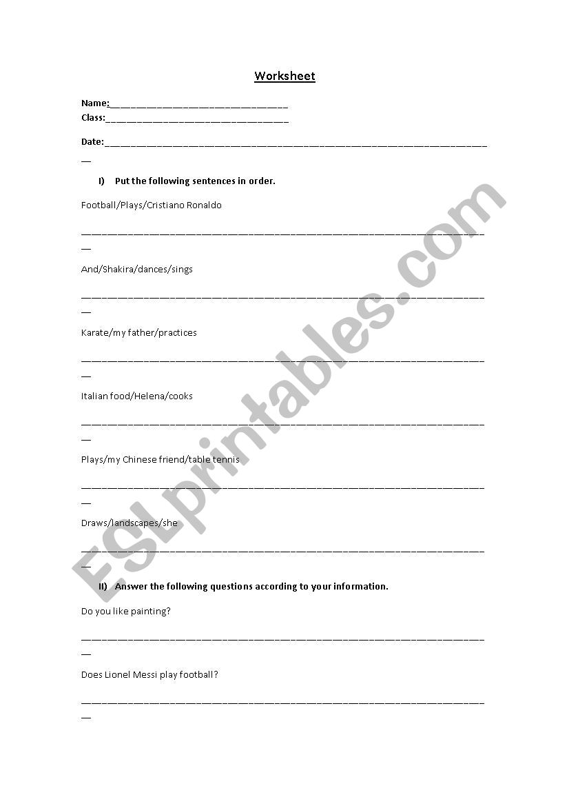 Present Simple worksheet worksheet