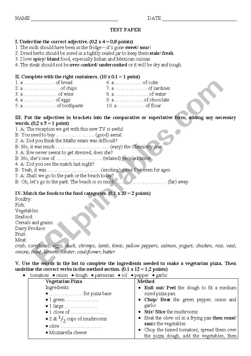 Test Paper worksheet