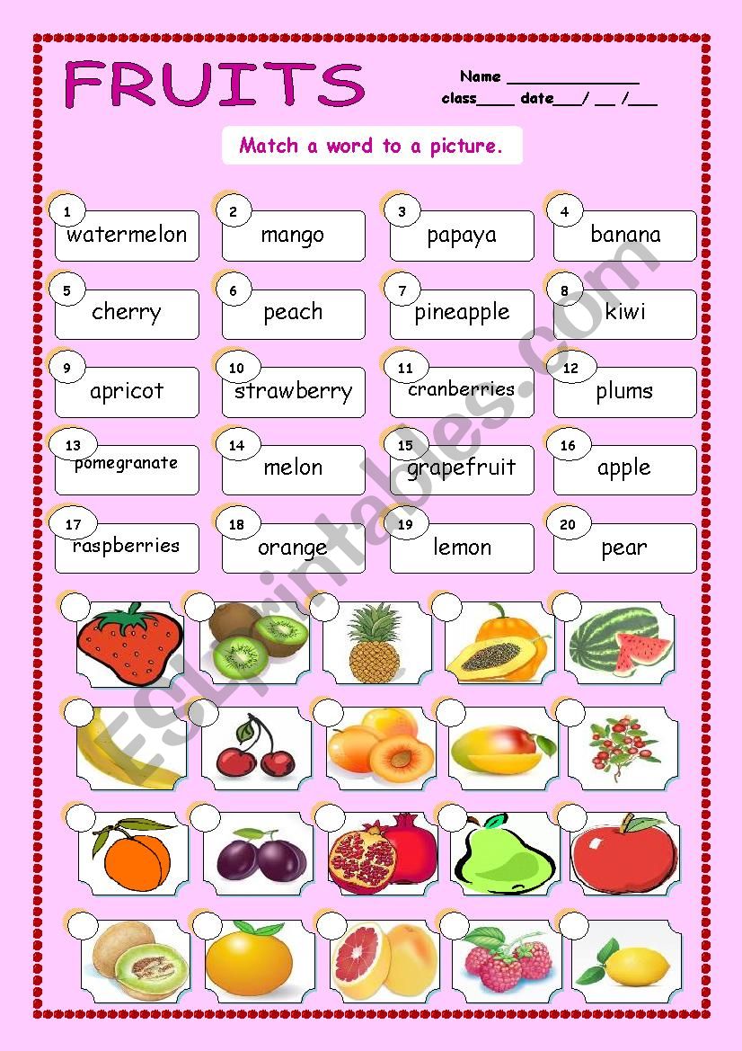 Fruits worksheet