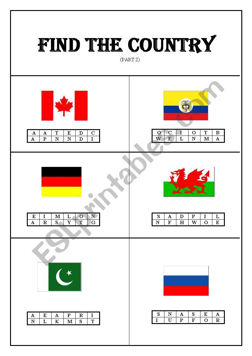 Find the country - PART 2 worksheet