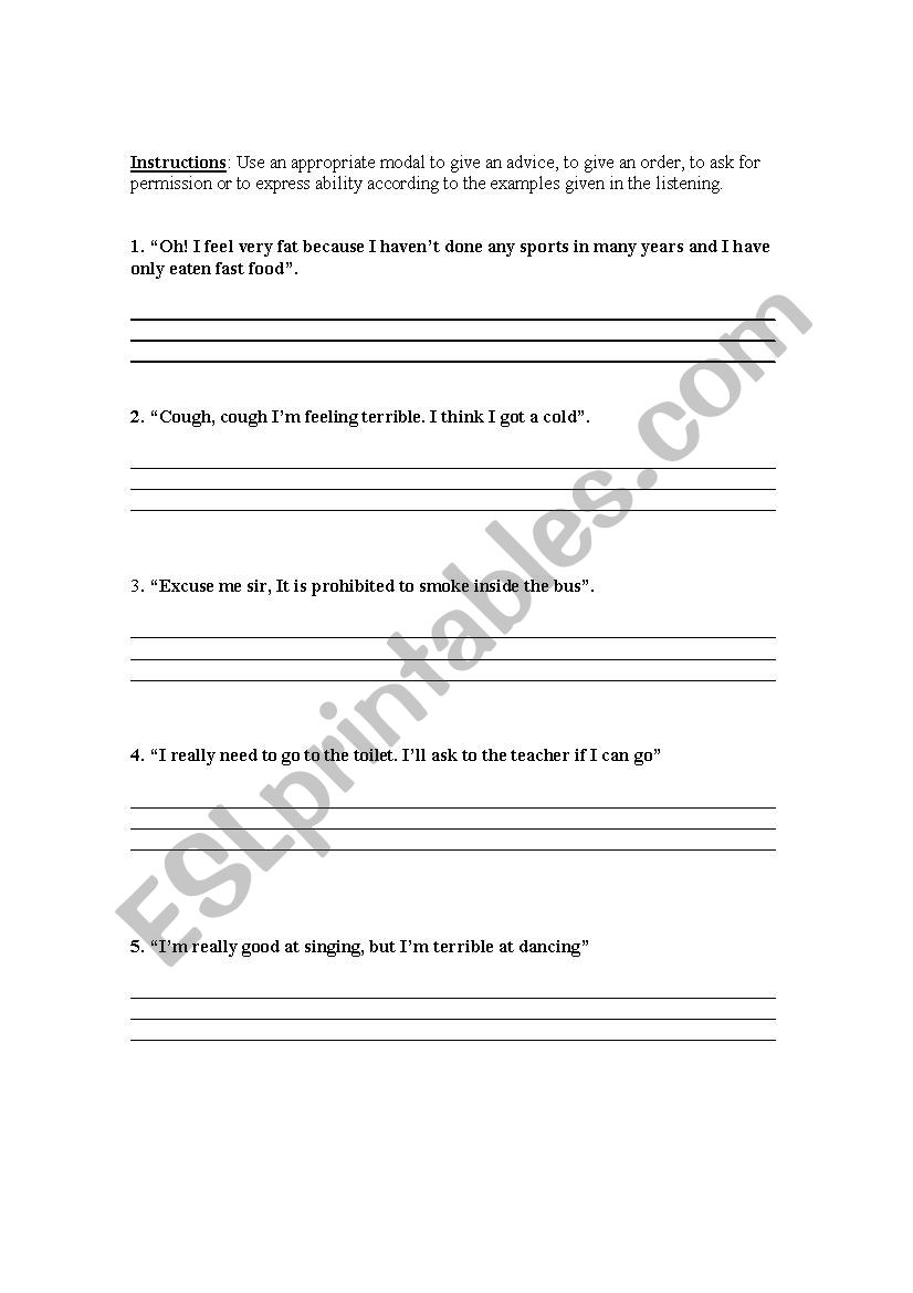 Modals worksheet worksheet