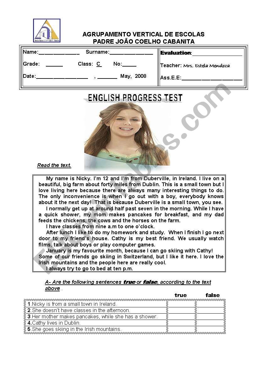 English Progress Test worksheet