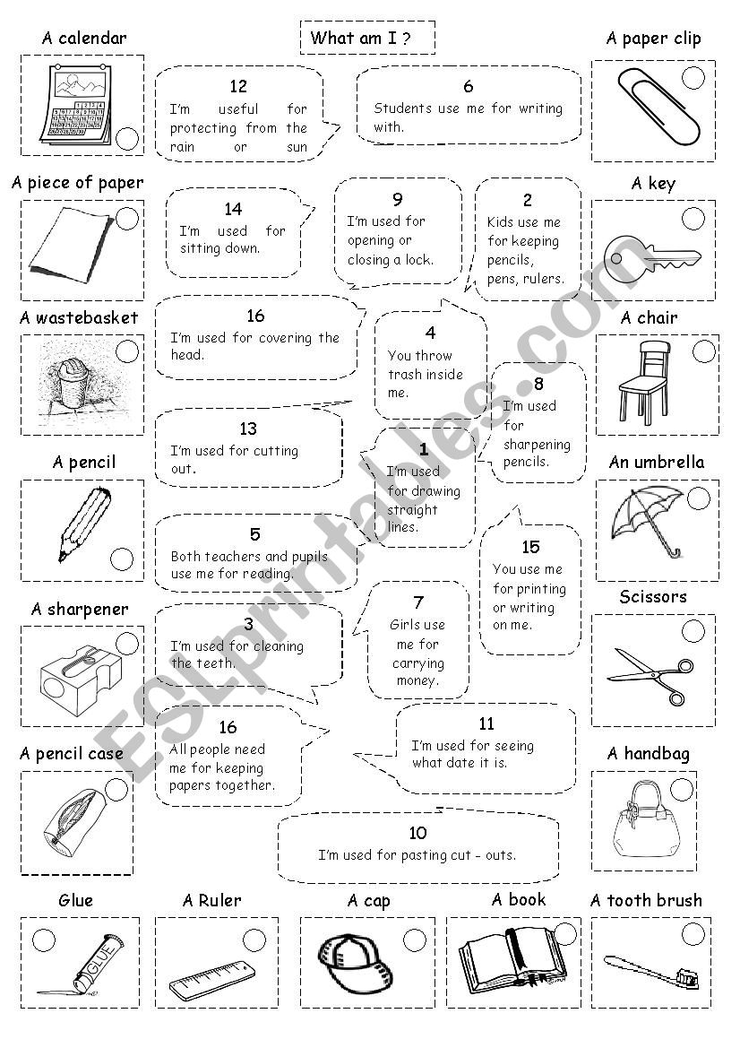 use of classroom and personal items