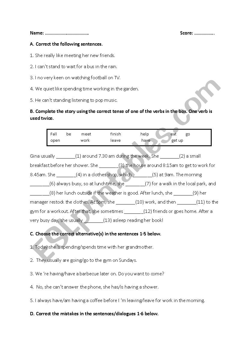 grammar worksheet