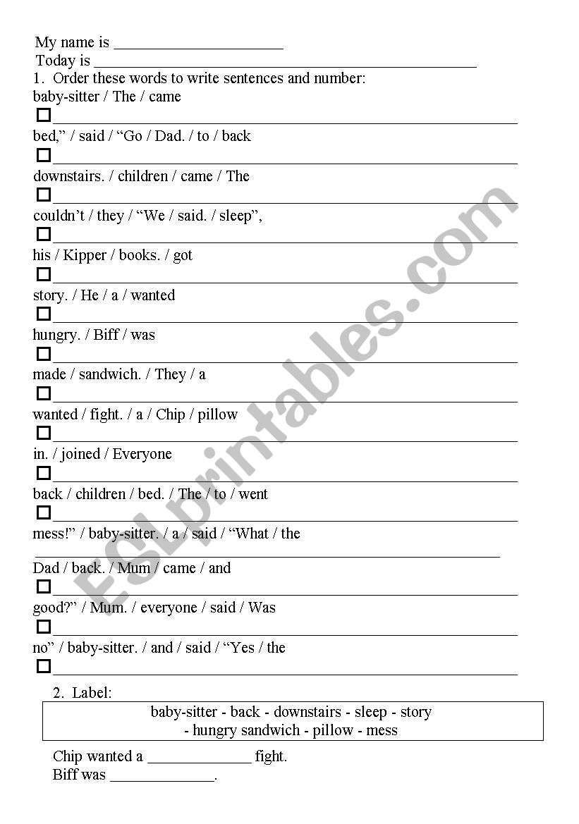 the baby-sitter worksheet