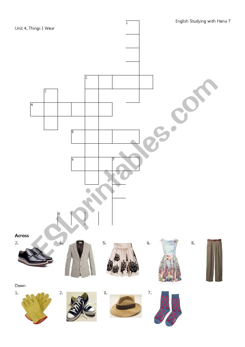 clothes crossword worksheet