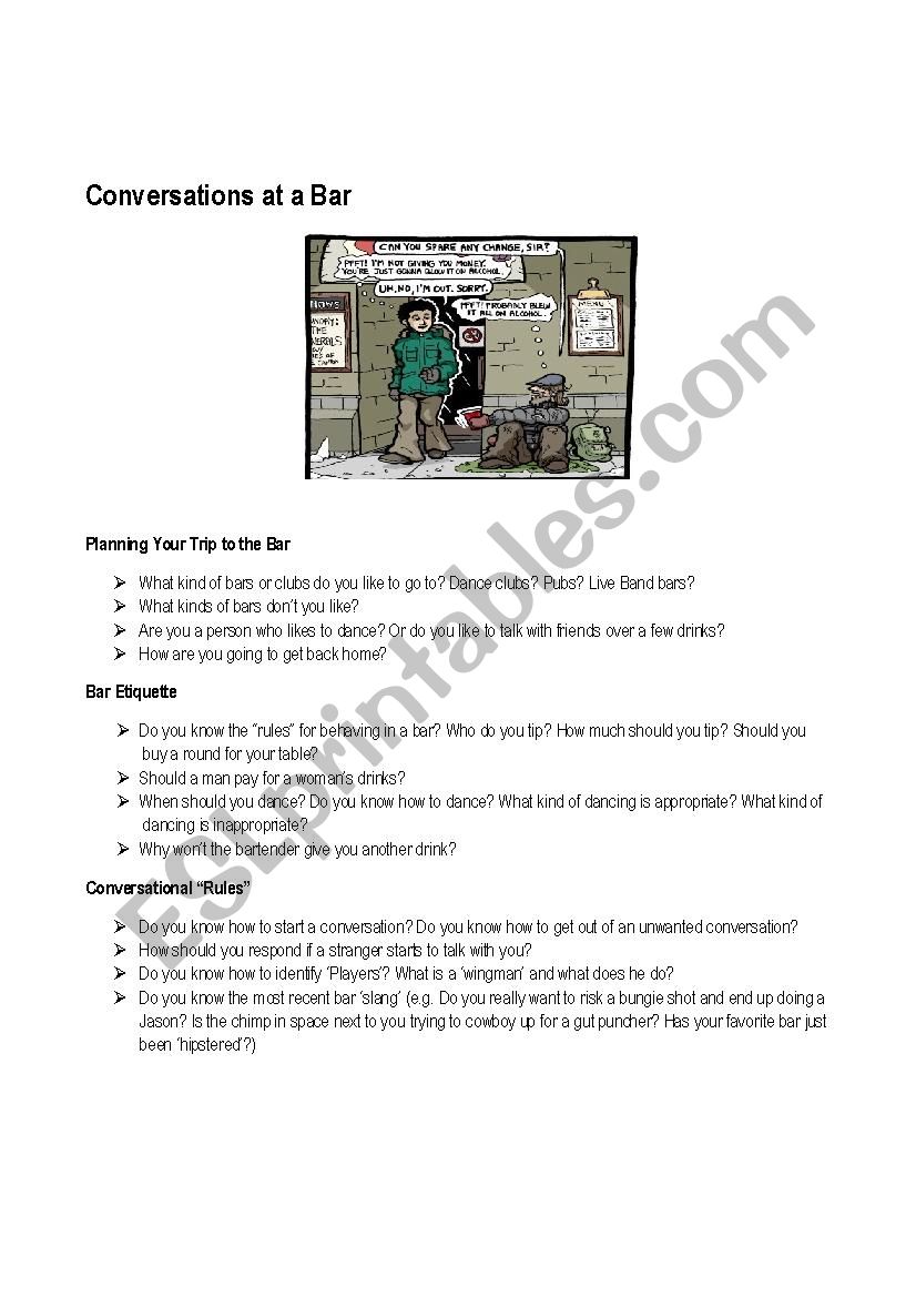 Bar talk worksheet