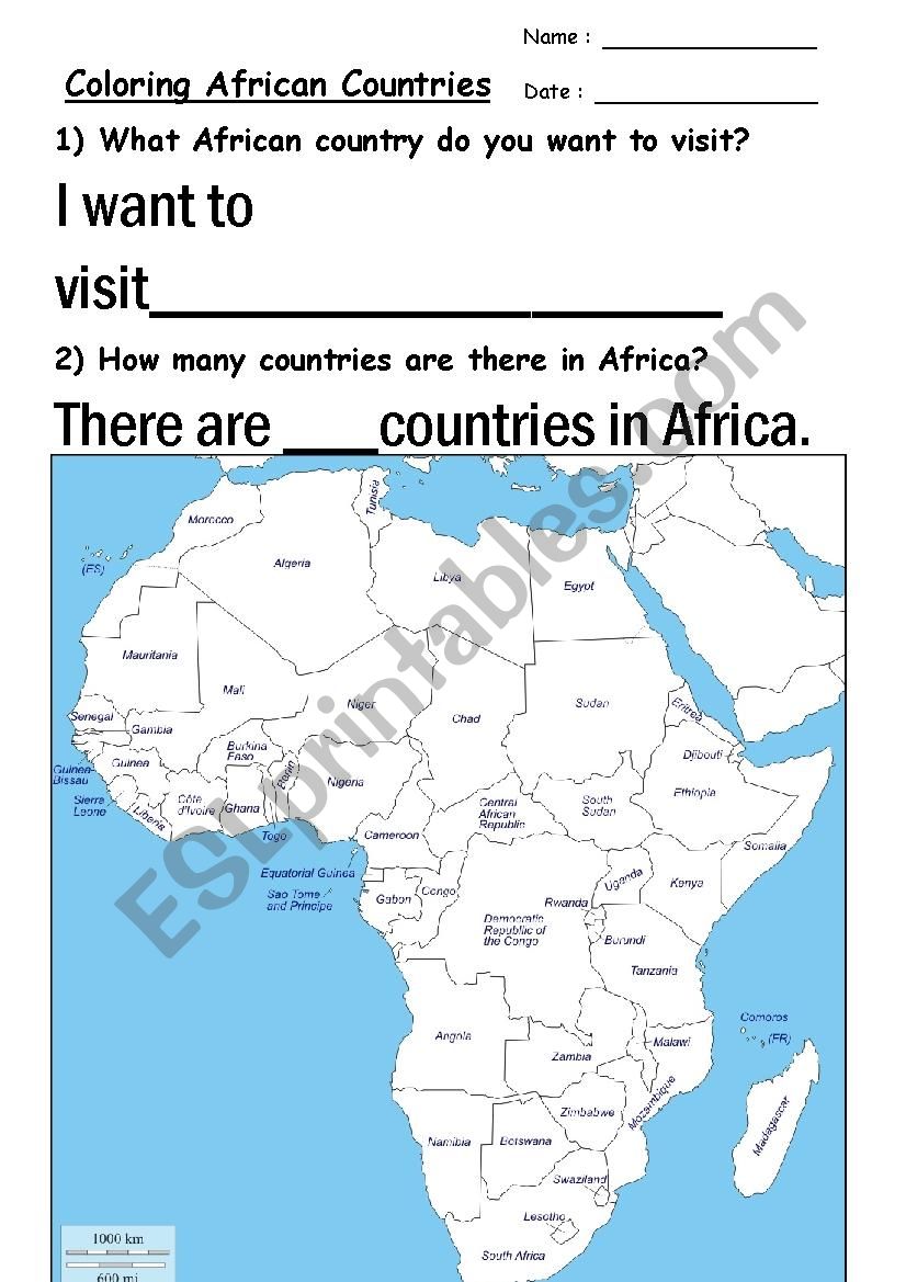 Coloring African Countries worksheet
