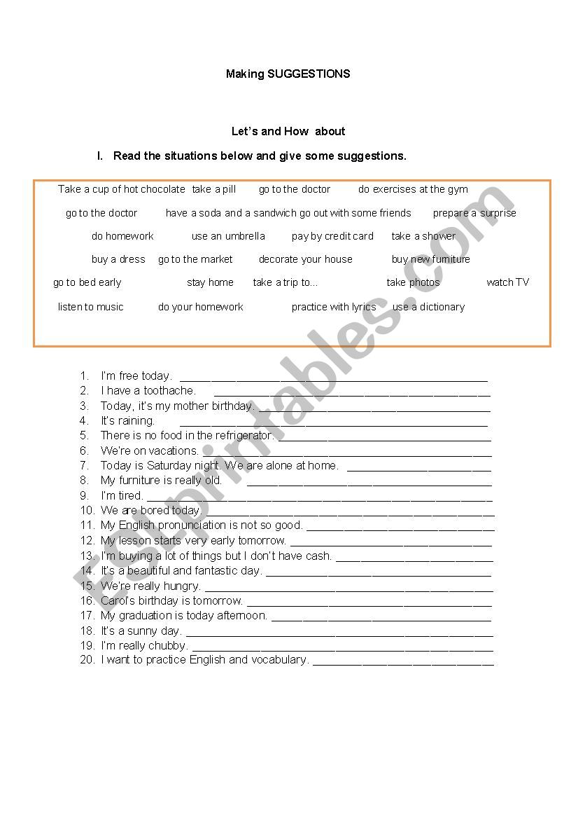 Making suggestions worksheet