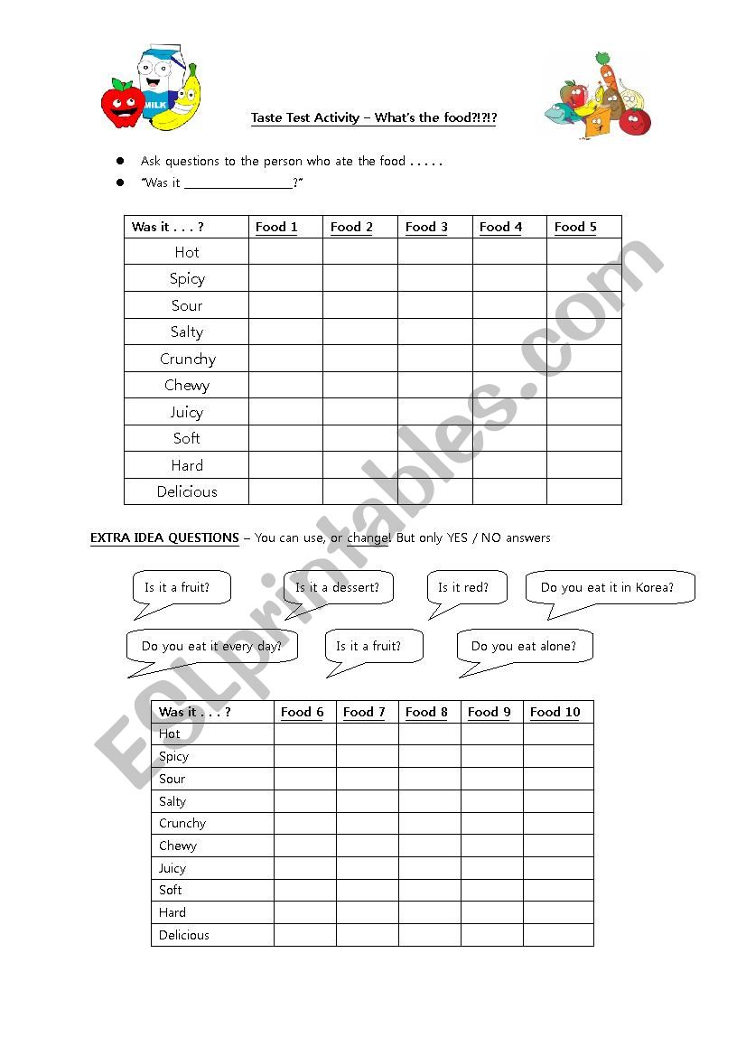 Taste Test Activity compat worksheet