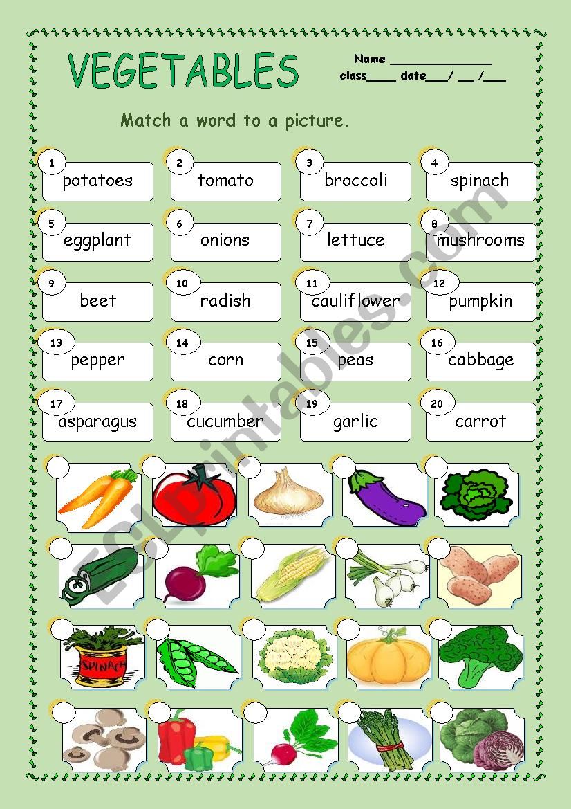 Vegetables worksheet