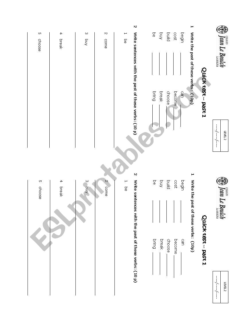 Simple past irregular verbs - test