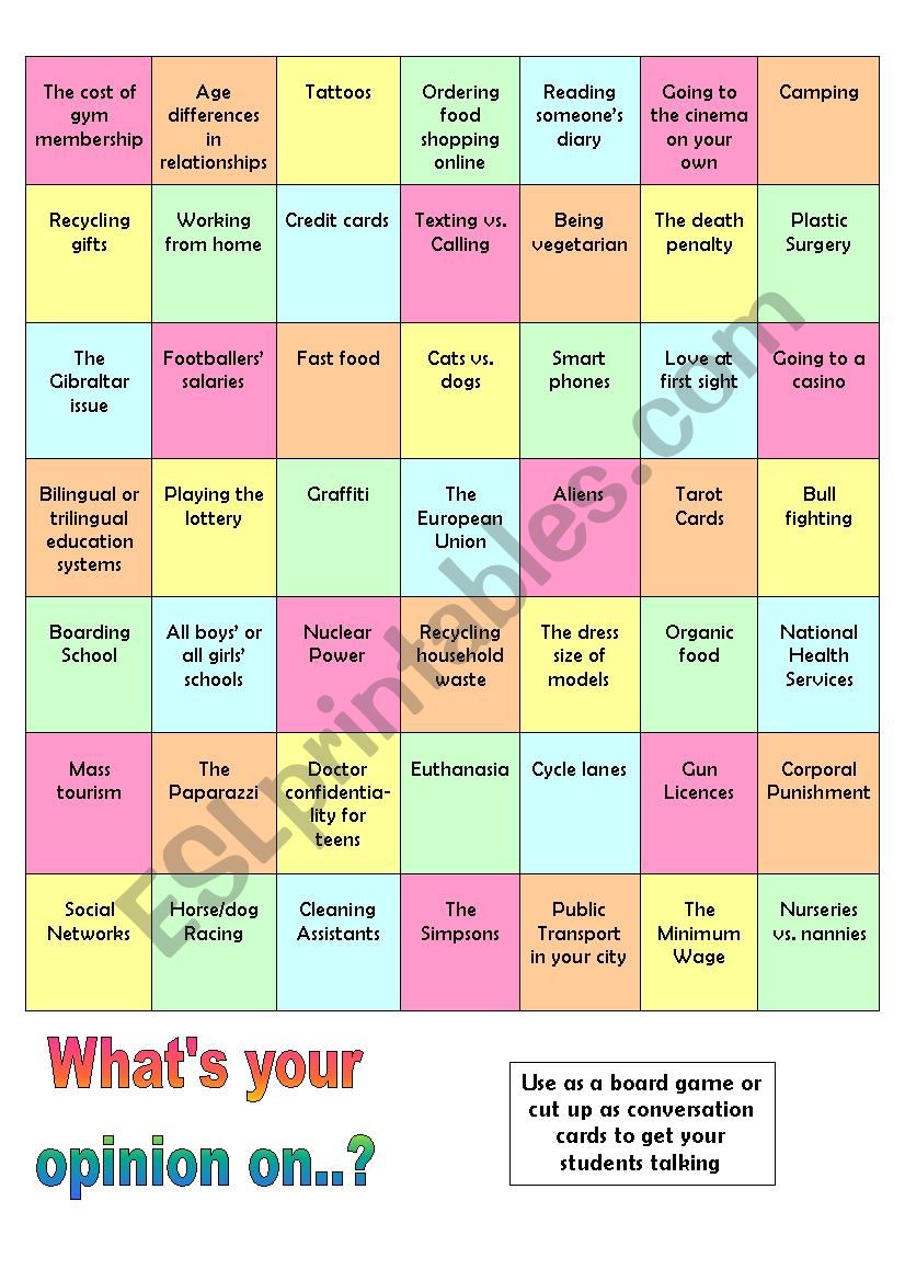 WhatÂ´s your opinion on..? Conversation Game