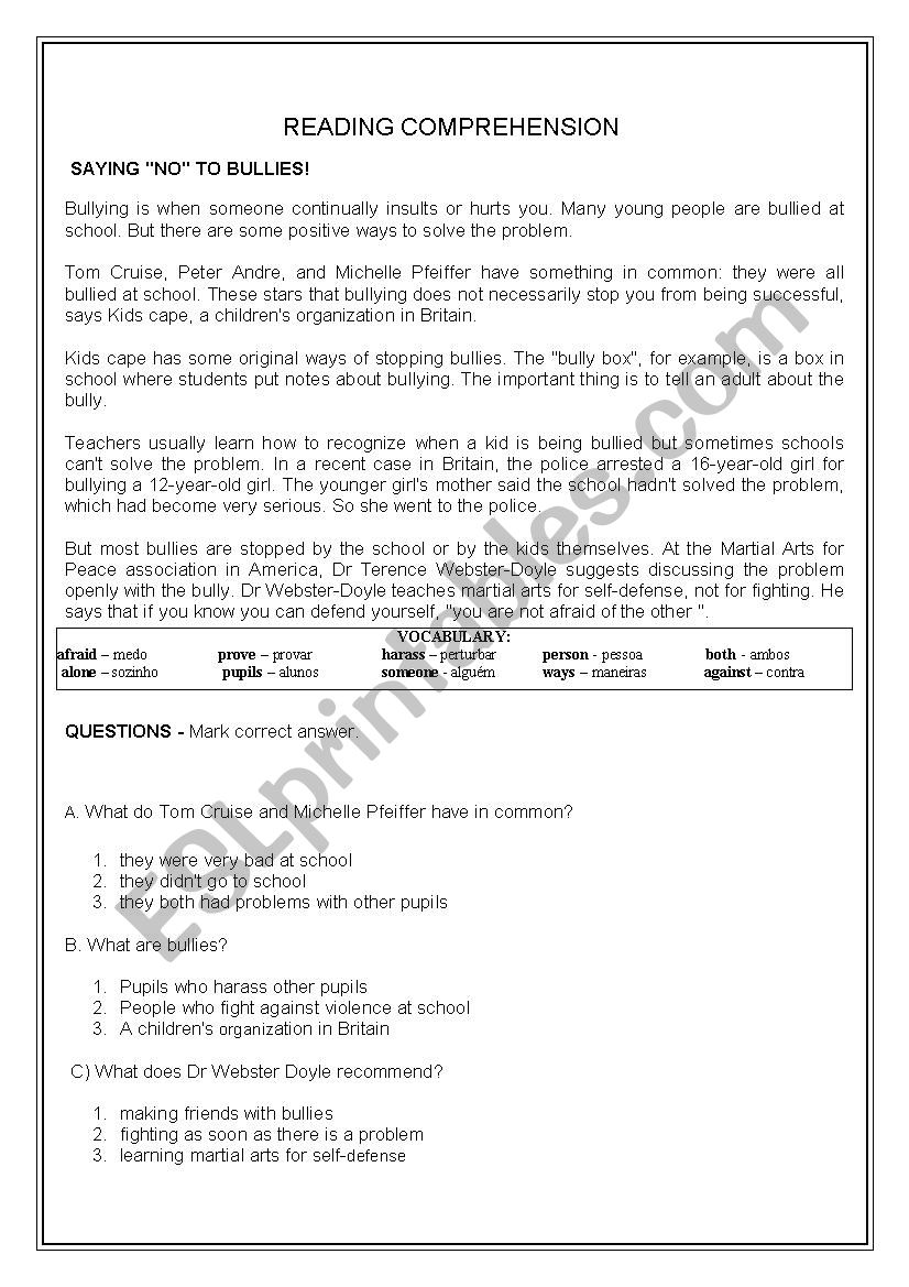 bullying worksheet