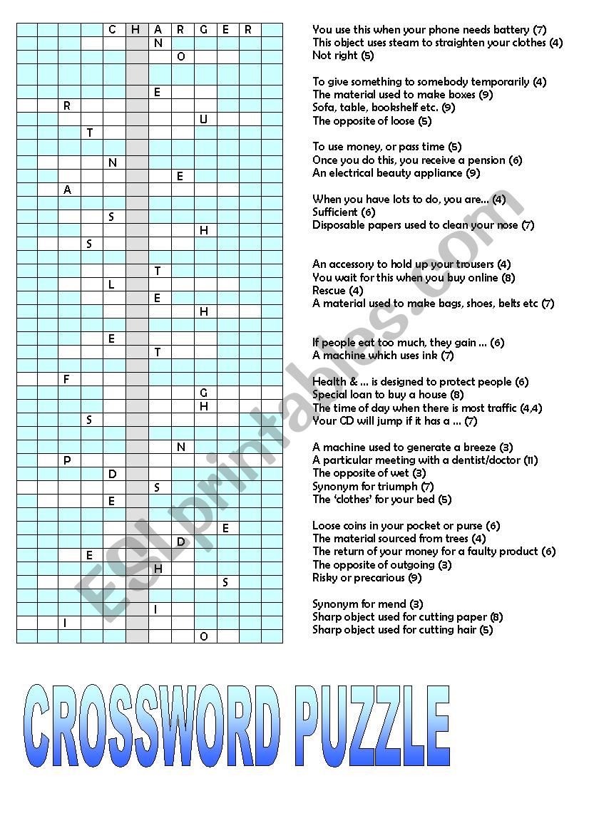 Mixed Vocabulary Crossword worksheet