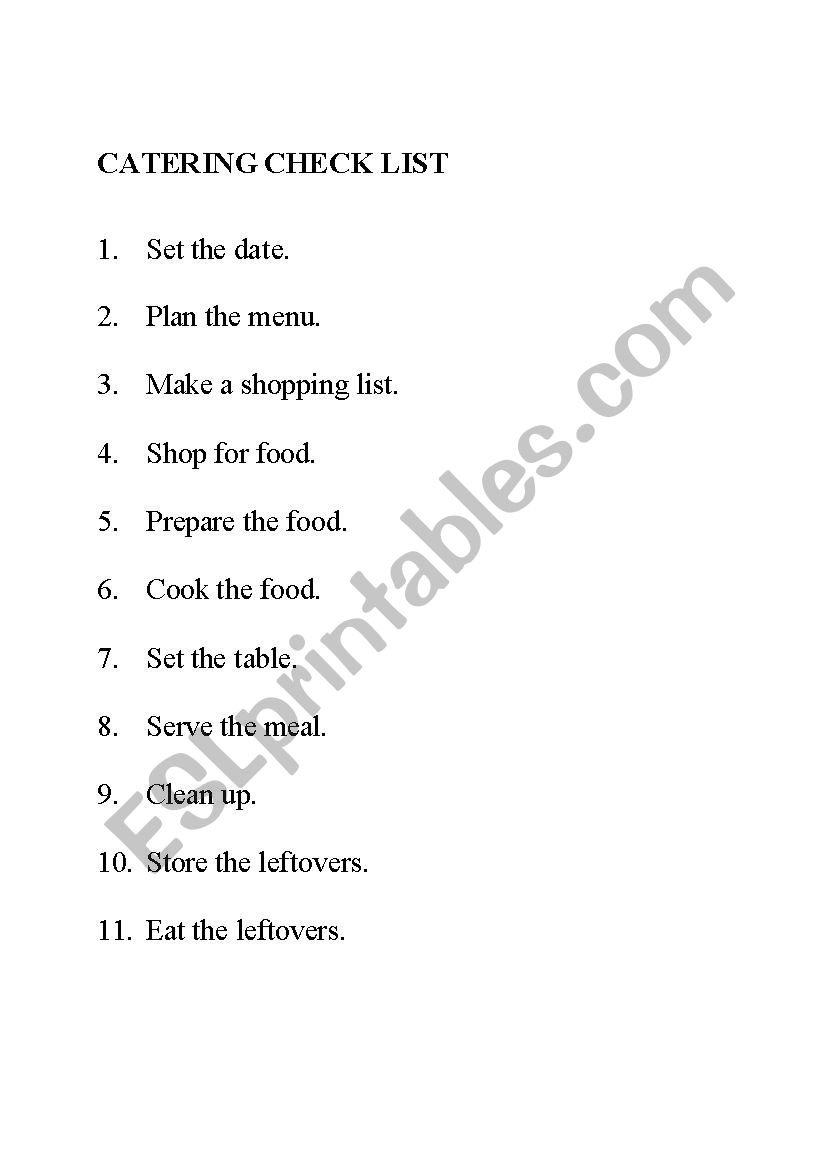 Catering to-do list worksheet