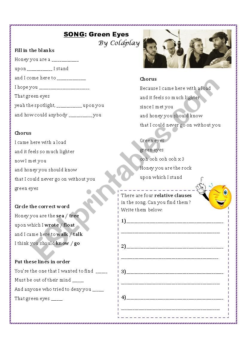 SONG Green Eyes worksheet