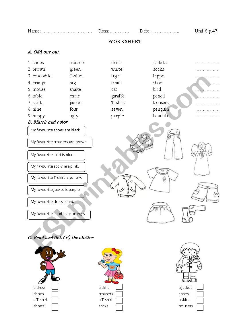 clothes worksheet