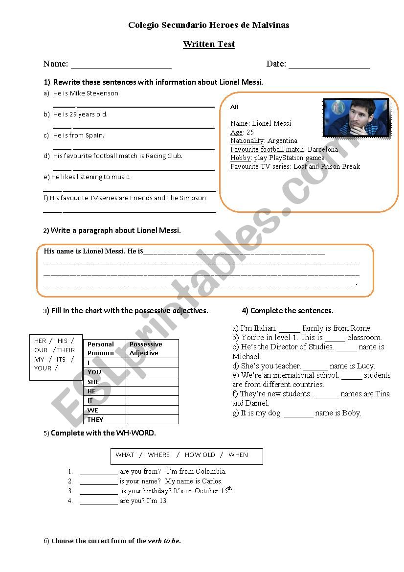 Written Test  worksheet