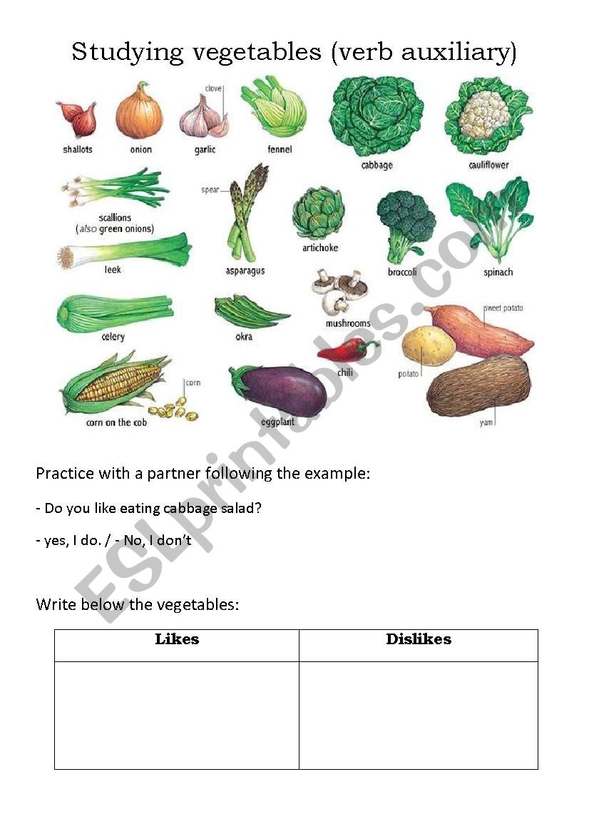 Studying vegetables worksheet