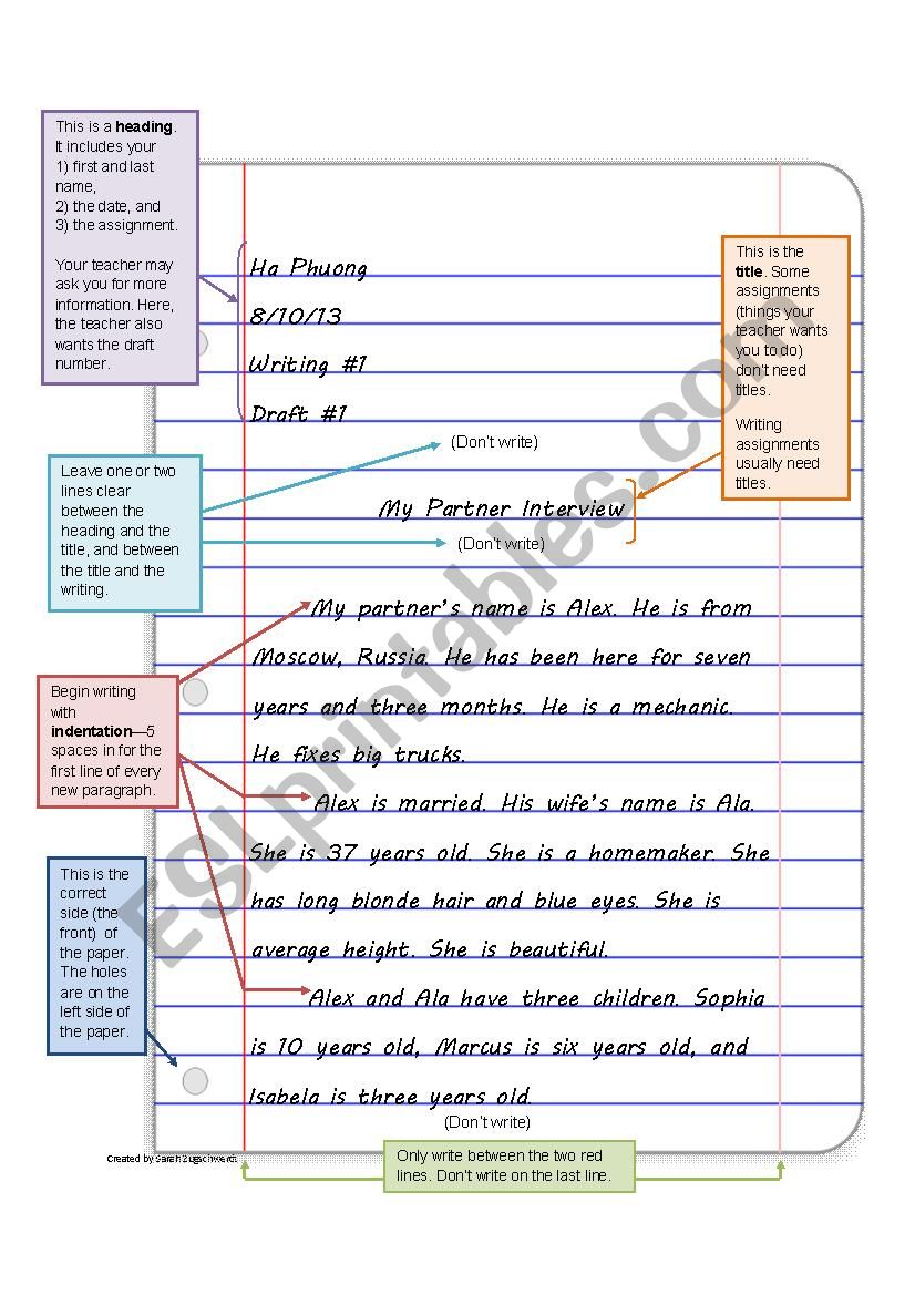 Paragraph Style and Heading Explanation Sheet - ESL worksheet by