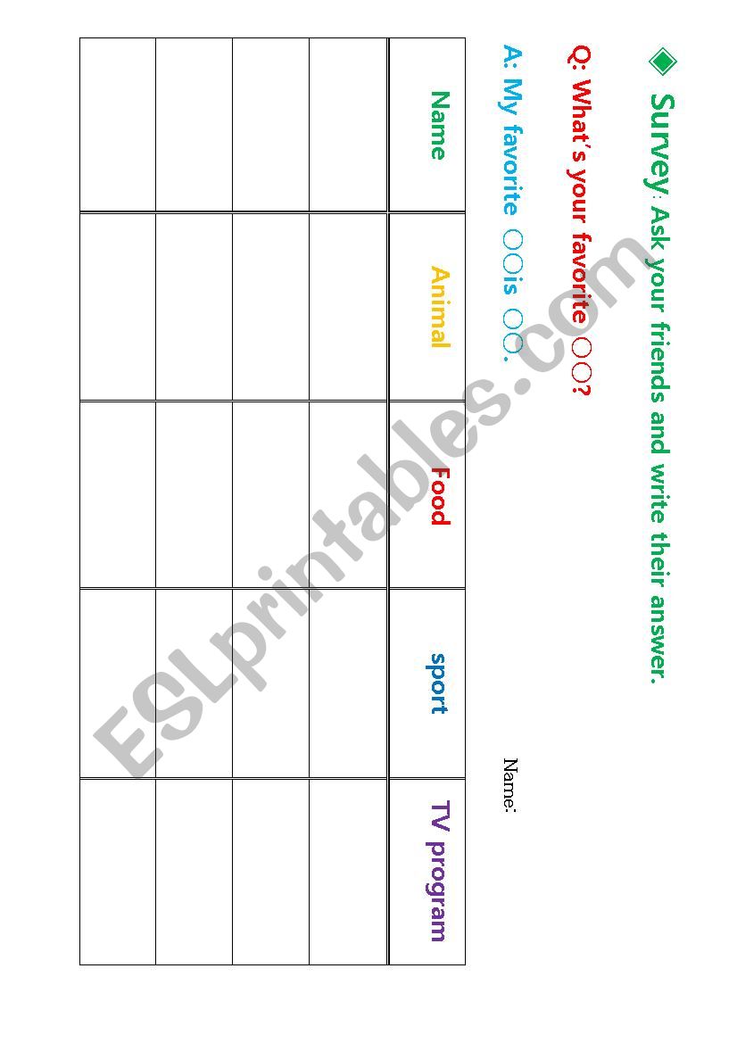 WhatÂ´s your favorite things? worksheet