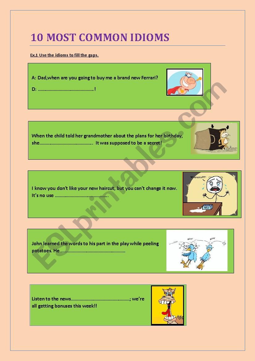 10 most common used idioms  worksheet