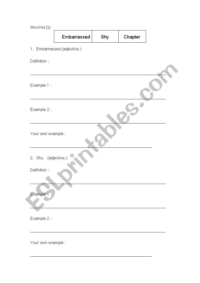 Vocab words   worksheet