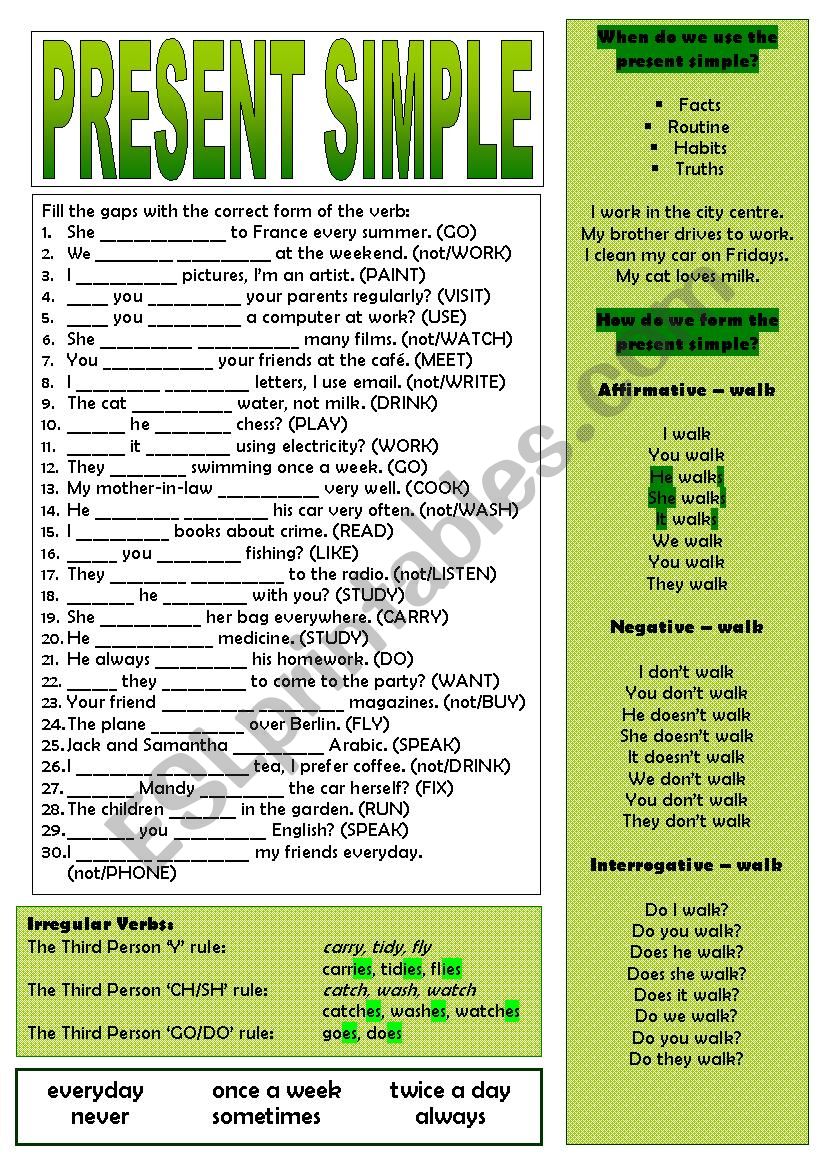 Present Simple Revision worksheet