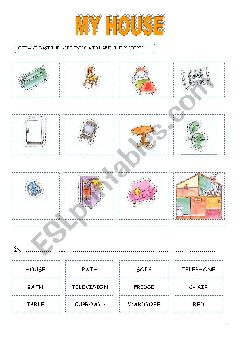My house and furniture worksheet