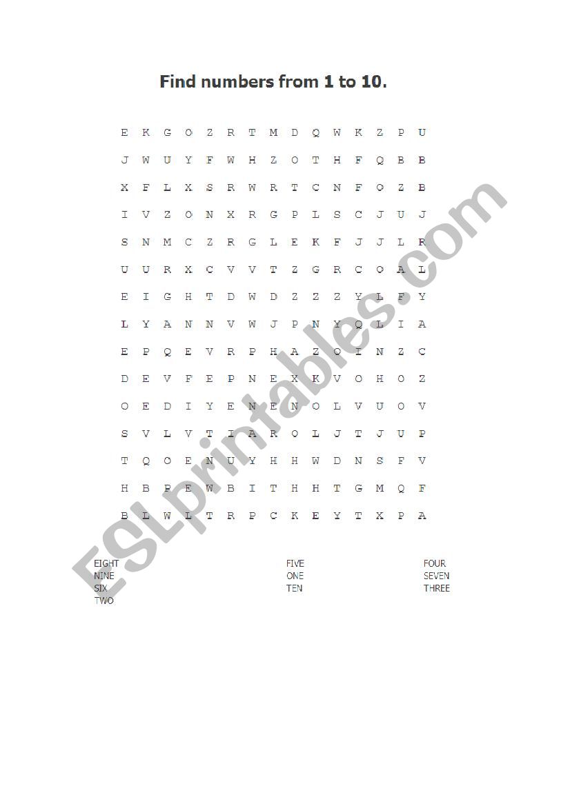 Find numbers from 1 to 10 worksheet