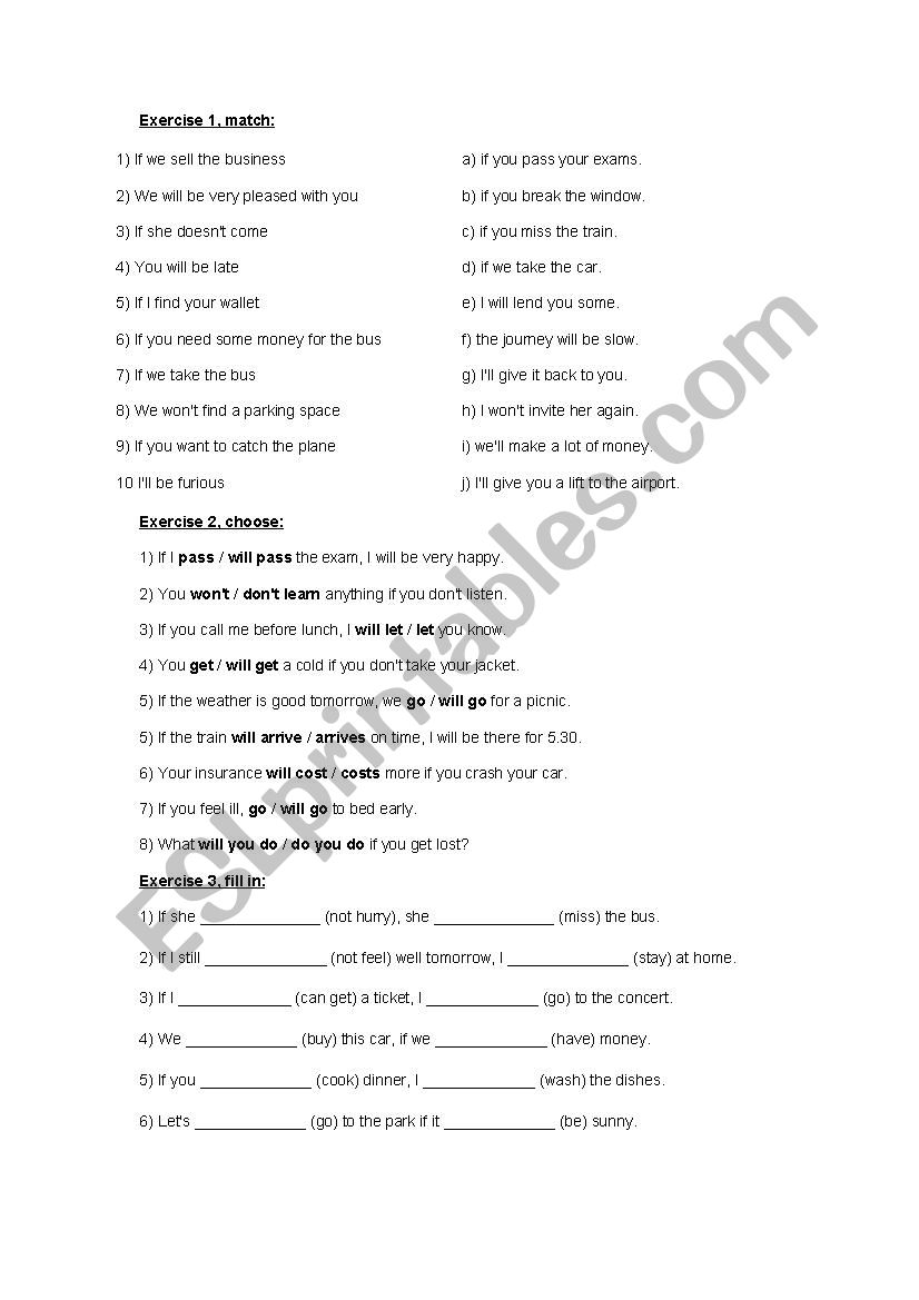 First conditional  worksheet