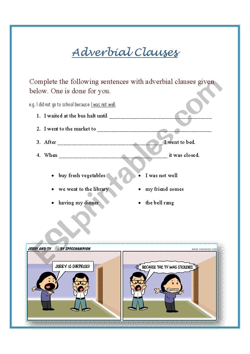 Adverbial Clauses worksheet