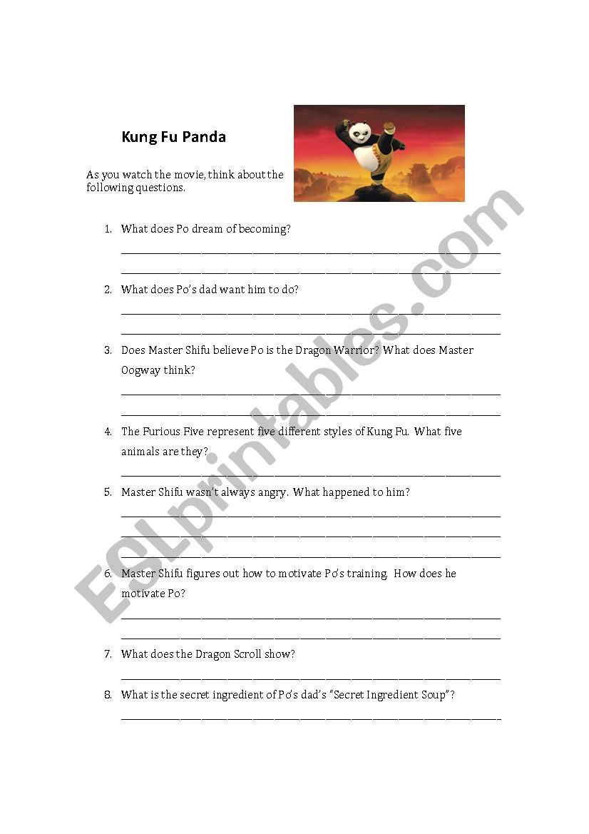 Kung Fu Panda - motivation worksheet
