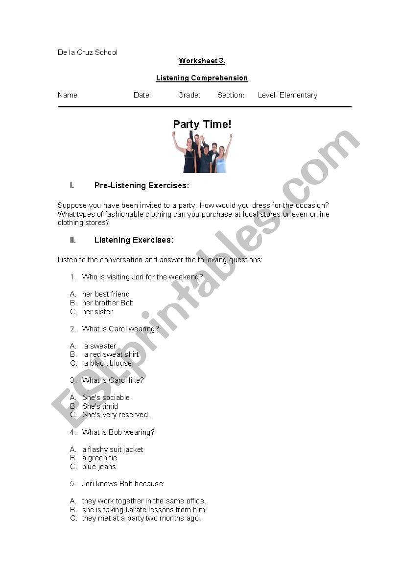listening worksheet worksheet