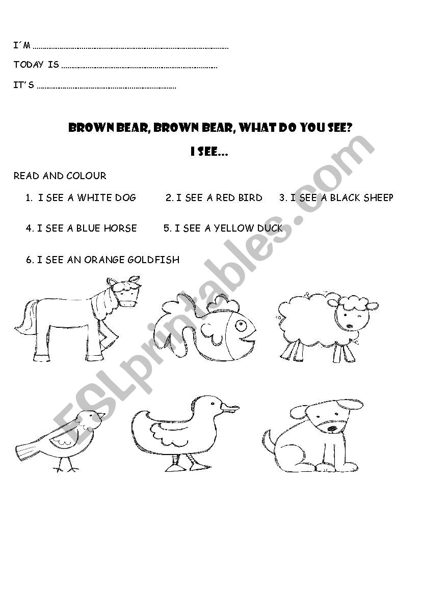 ANIMALS AND COLOURS worksheet