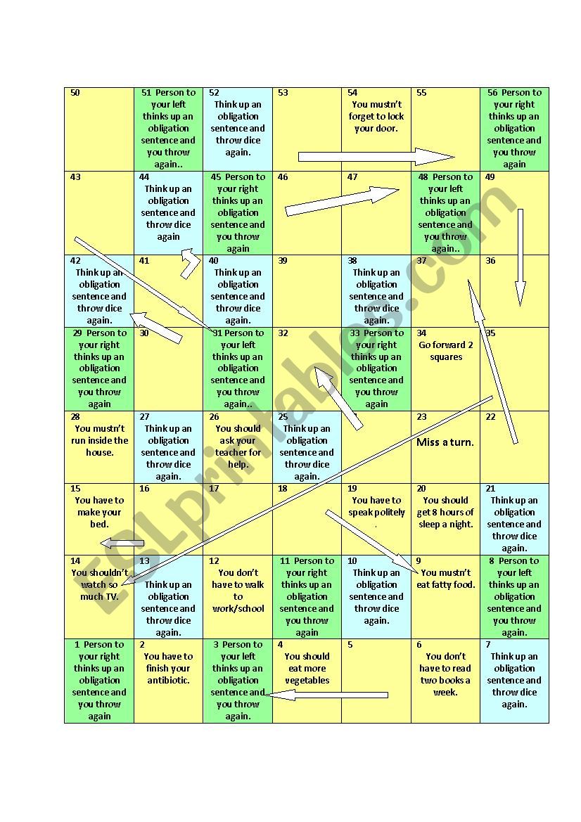 Modals of obligation game board